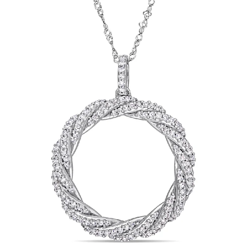 Rope braid necklaces-Miadora Signature Collection 14k White Gold 1/2ct TDW Diamond Twisted Open Circle Necklace