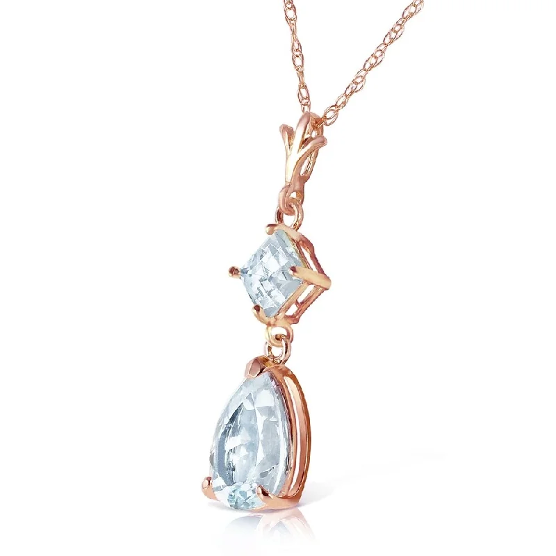 Alloy metal necklaces-2 CTW 14K Solid Rose Gold Sparkly Dew Aquamarine Necklace