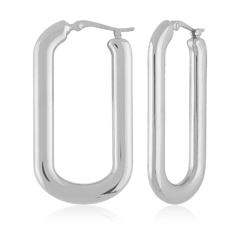 Bold tier earrings-Sterling silver puffy oval hoop