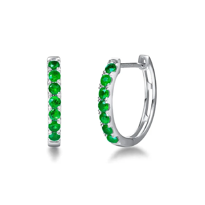 Vintage flair earrings-FANCIME Tsavorite Hinged 14k White Gold Hoop Earrings