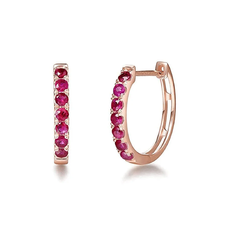 Subtle dangle earrings-FANCIME Genuine Ruby 14k Rose Gold Hoop Earrings