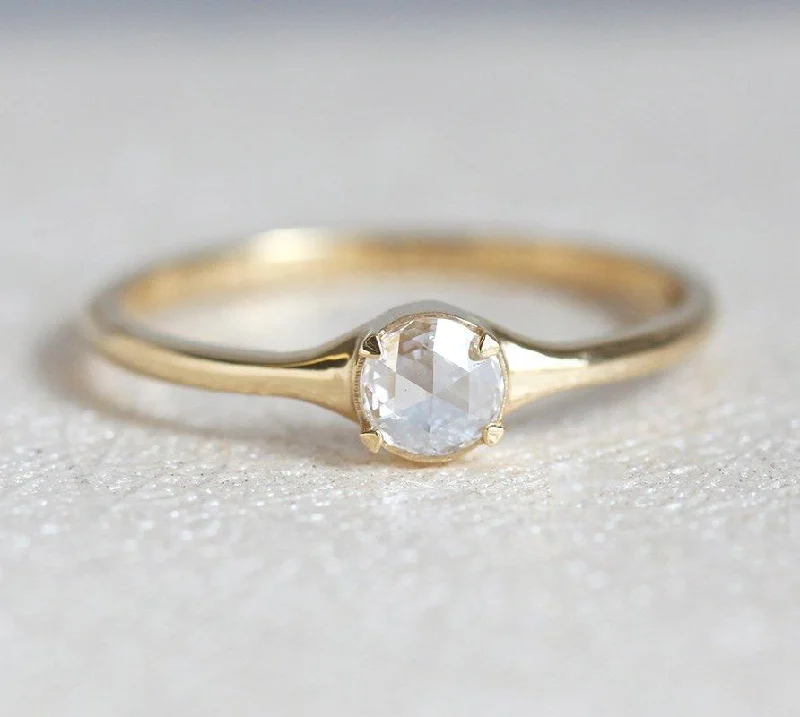 Hammered gold engagement rings-Solitaire Rose Cut Diamond Ring, Diamond Ring