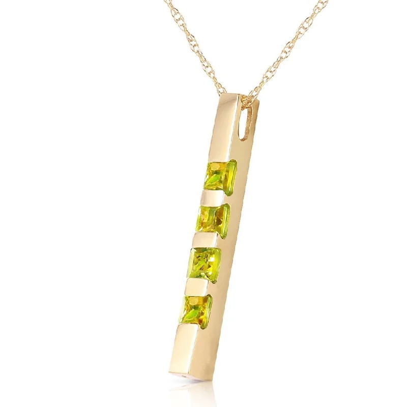 Flat knot necklaces-0.35 CTW 14K Solid Gold Necklace Bar Natural Peridot