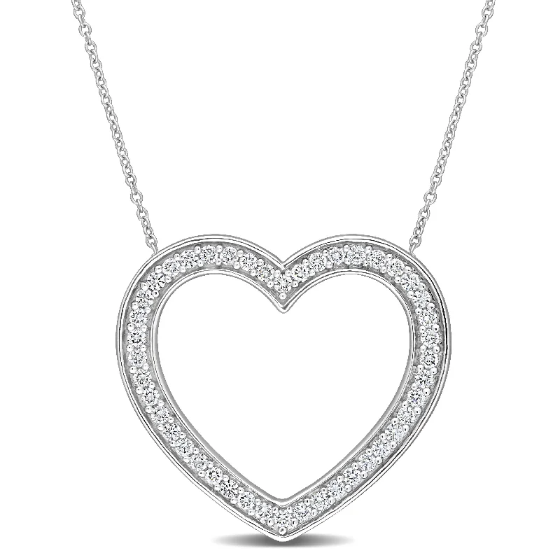 Light filigree necklaces-Miadora 10k White Gold 5/8ct TDW Diamond Open Heart Necklace