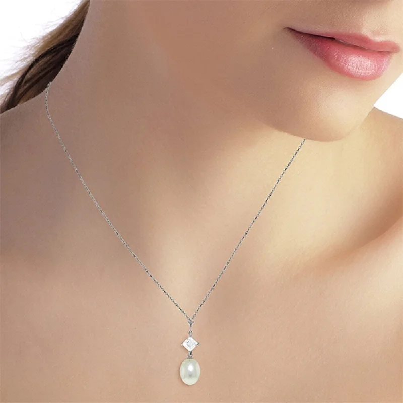 Stamped initial necklaces-4.5 Carat 14K Solid White Gold Deal Done White Topaz pearl Necklace