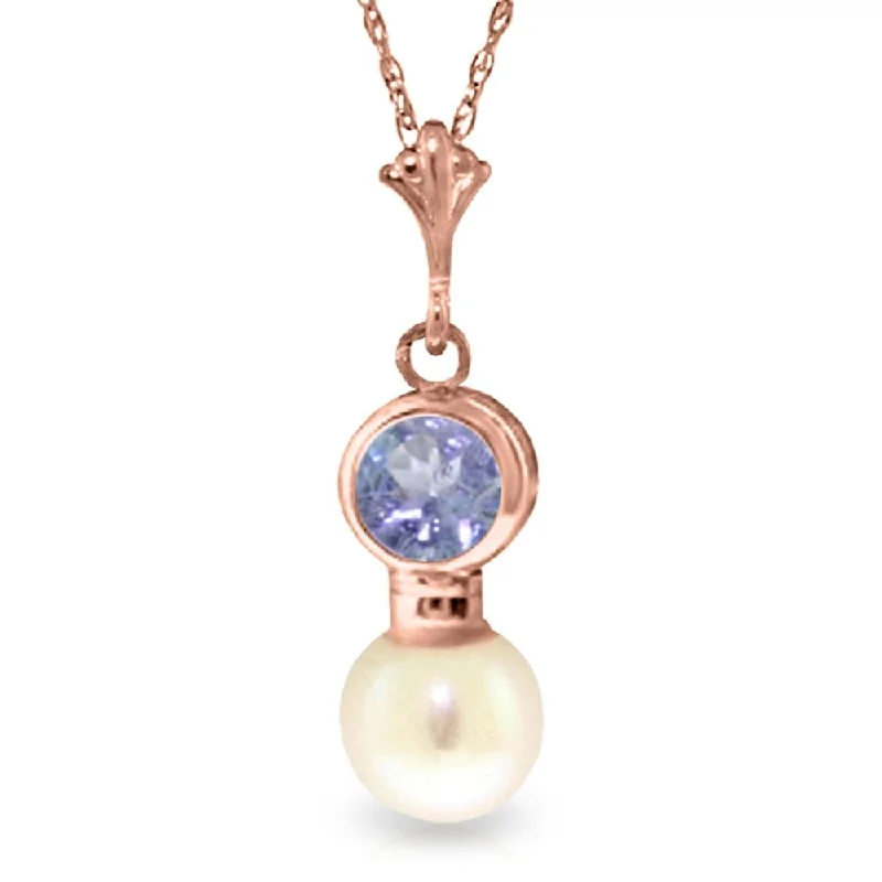 Regal diamond necklaces-14K Rose Gold Necklace w/ Tanzanite & Pearl