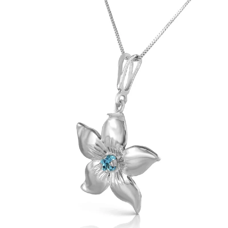 Radiant pearl necklaces-0.1 Carat 14K Solid White Gold Flower Necklace Natural Blue Topaz