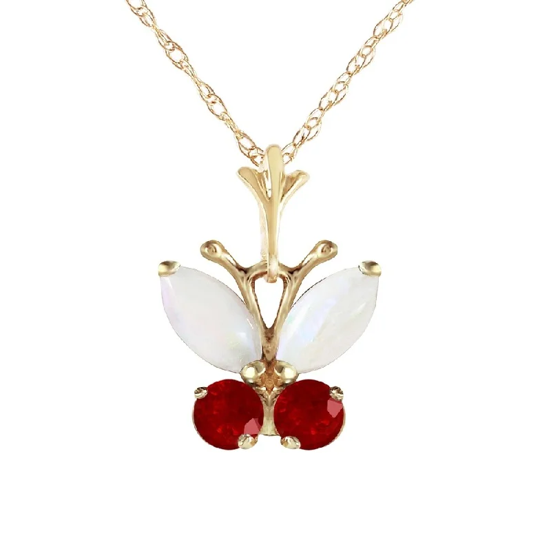 Solid link necklaces-0.7 Carat 14K Gold Butterfly Necklace Opal Ruby