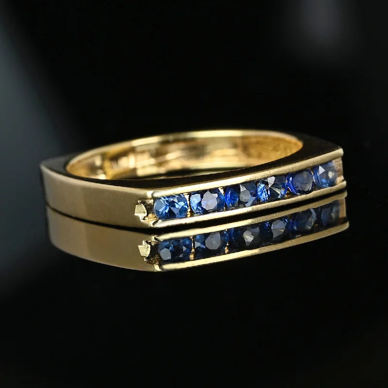 Tiny dot rings-Vintage 14K Gold Euro Shank Sapphire Ring Band