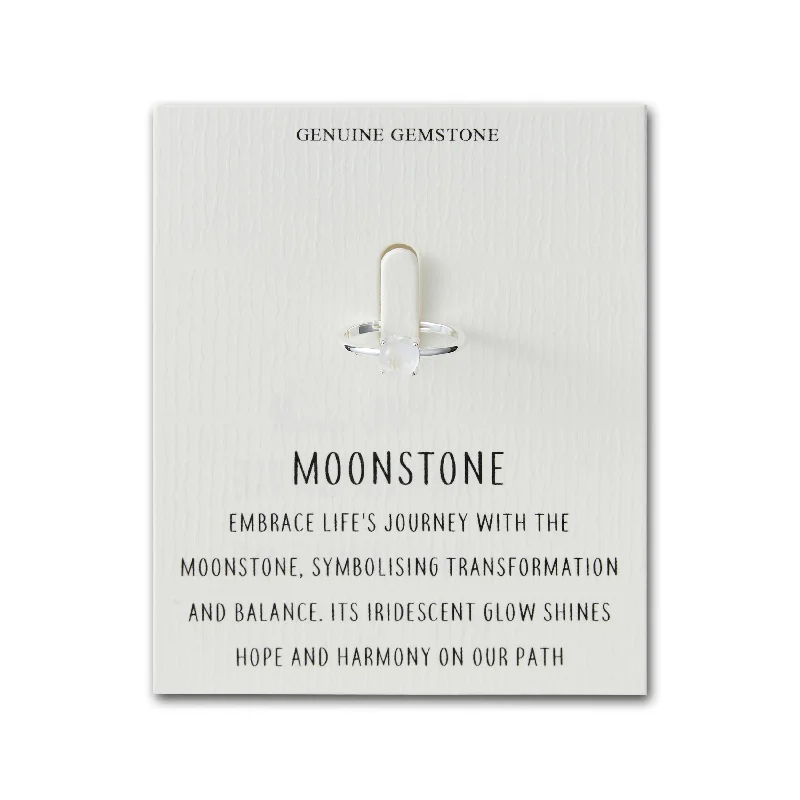 Baroque pearl rings-Moonstone Adjustable Ring with Quote Card