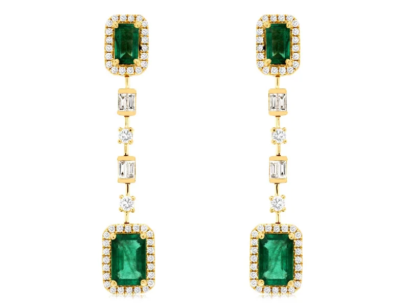 Wide cuff earrings-Emerald & Diamond Dangle Earrings