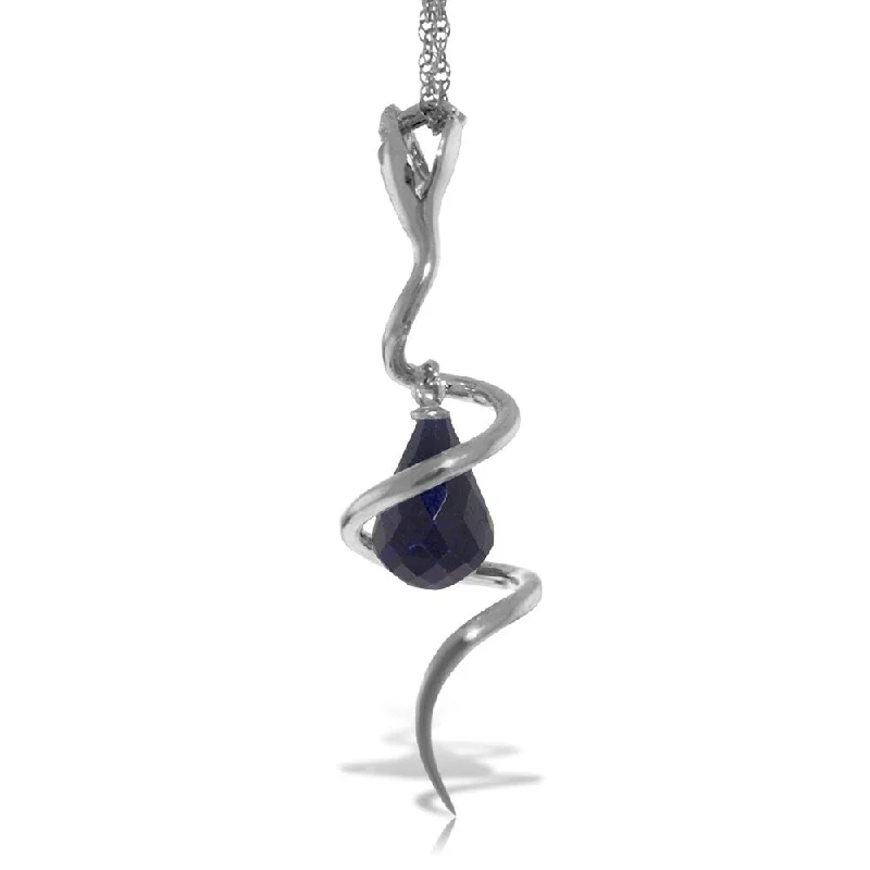 Thai style necklaces-14K Solid White Gold Snake Necklace with Dangling Briolette Dyed Sapphire & Diamond