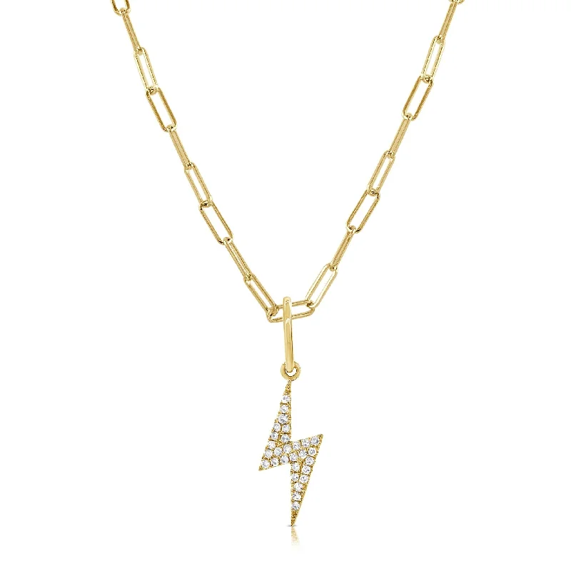 Polished bead necklaces-Joelle Diamond Lightning Bolt Necklace 14K Yellow Gold on 16-inch Paperclip Charm