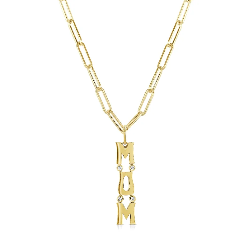 Rope braid necklaces-Joelle Diamond MOM Charm Necklace 14K Yellow Gold paperclip Chain 18-inch