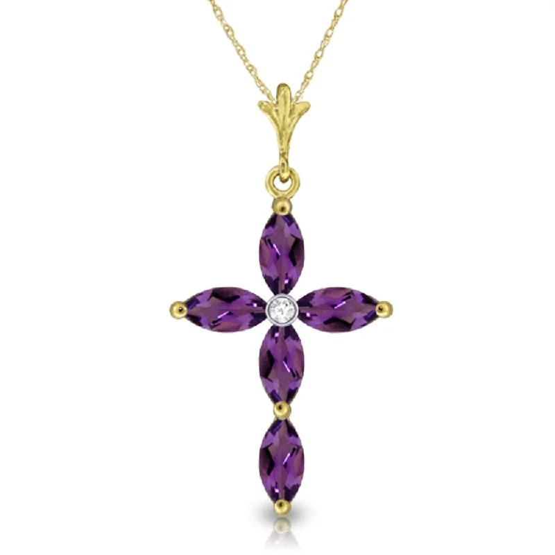 Polished bead necklaces-1.23 Carat 14K Gold Necklace Natural Diamond Purple Amethyst