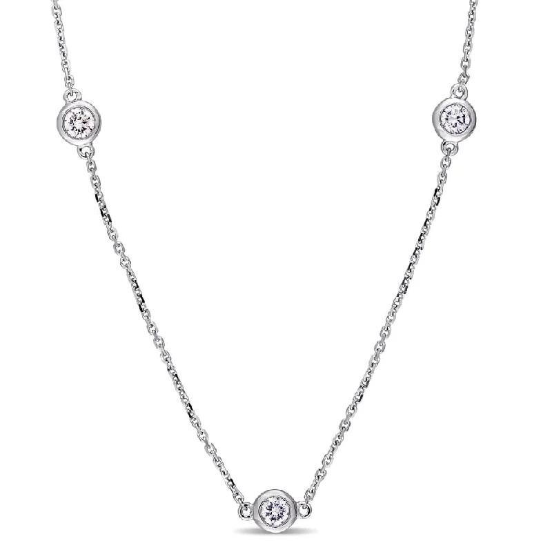 Linen cord necklaces-Miadora Signature Collection 14k White Gold 1ct TDW Diamond Station Necklace