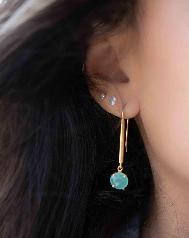 Wide statement earrings-Aqua Chalcedony Earrings ~ 18k Gold Plated ~ ME046