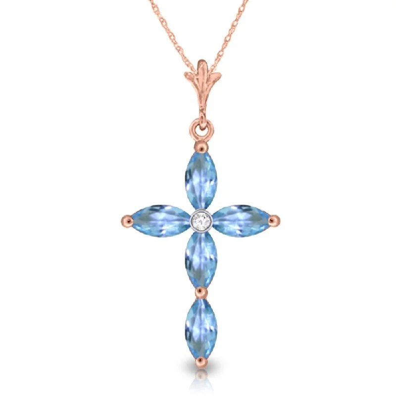 Spinel necklaces-1.1 Carat 14K Rose Gold Necklace Natural Diamond Blue Topaz