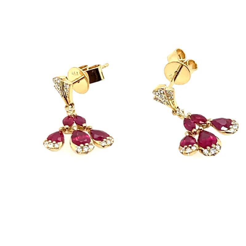 Tide design earrings-18K Yellow Gold Ruby and Diamond Earrings