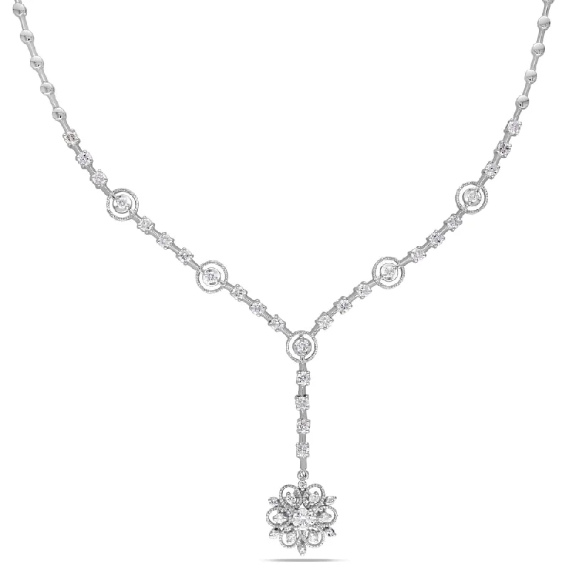 Faith charm necklaces-Miadora Signature Collection 14k White Gold 1 4/5ct TDW Diamond Flower Necklace