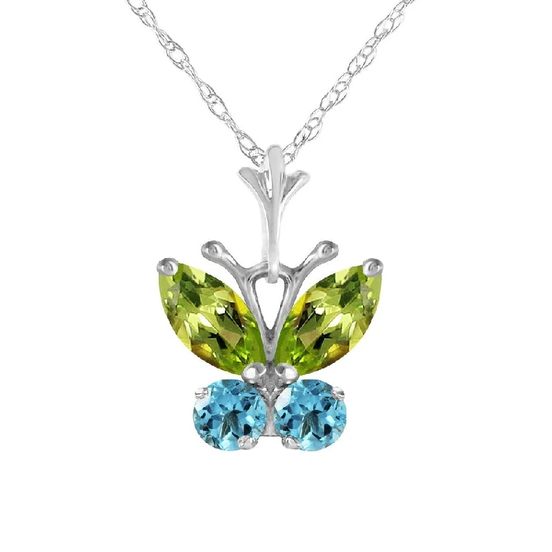 Faith charm necklaces-0.6 Carat 14K White Gold Butterfly Necklace Blue Topaz Peridot