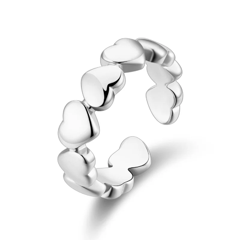 Vibrant enamel rings-Silver Plated Adjustable Heart Band Ring