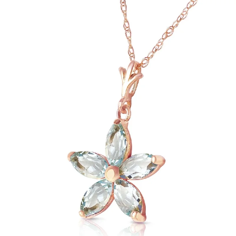 Sleek drop necklaces-14K Solid Rose Gold Necklace with Natural Aquamarines