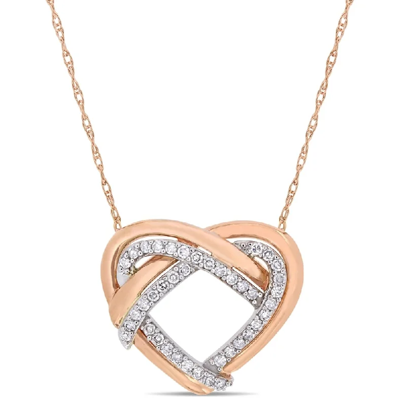 Agate stone necklaces-Miadora 2-Tone 10k Rose and White Gold 1/5ct TDW Diamond Interlaced Double Layer Open Heart Necklace