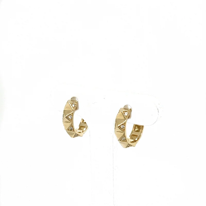 Textured disc earrings-Gold & Diamond Pyramid Huggies