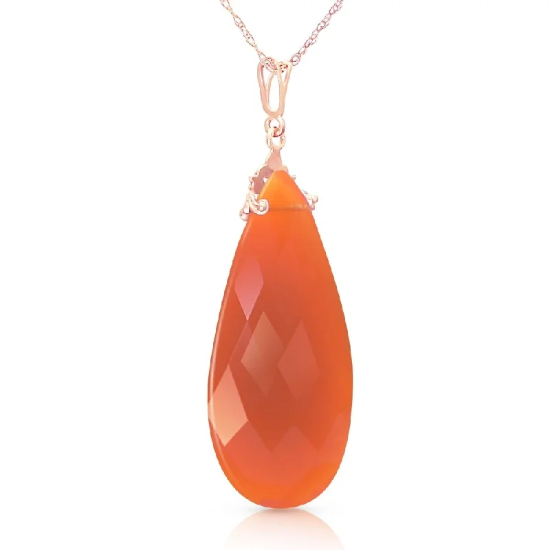 Oval shape necklaces-14K Solid Rose Gold Necklace with Briolette 31x16 mm Reddish Orange Chalcedony