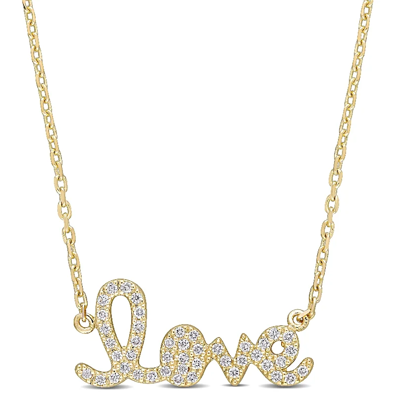 Crystal-twisted necklaces-Miadora 14k Yellow Gold 1/4ct TDW Diamond LOVE Station Necklace