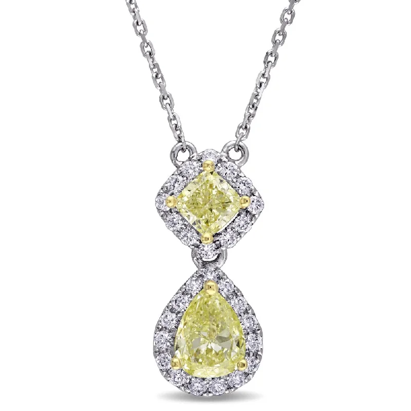 Vine braid necklaces-Miadora Signature Collection 14k 2-tone White and Yellow Gold 2ct TDW Pear and Cushion-cut Yellow Diamond Necklace (G-H,SI1-SI2)