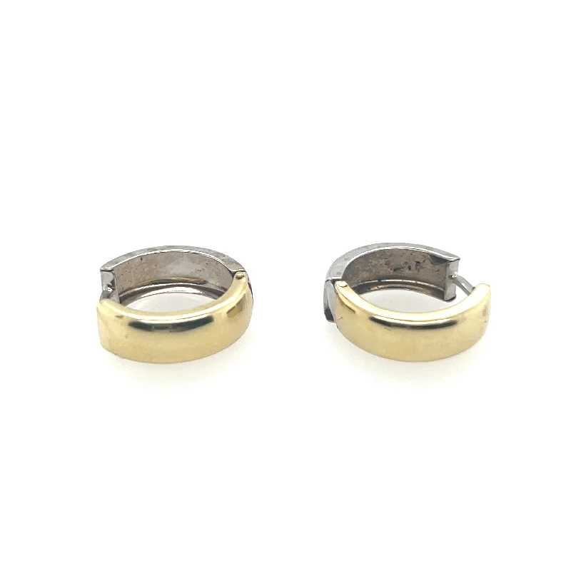 Fine triangle earrings-18K Two-Tone Huggie Hoop Earrings