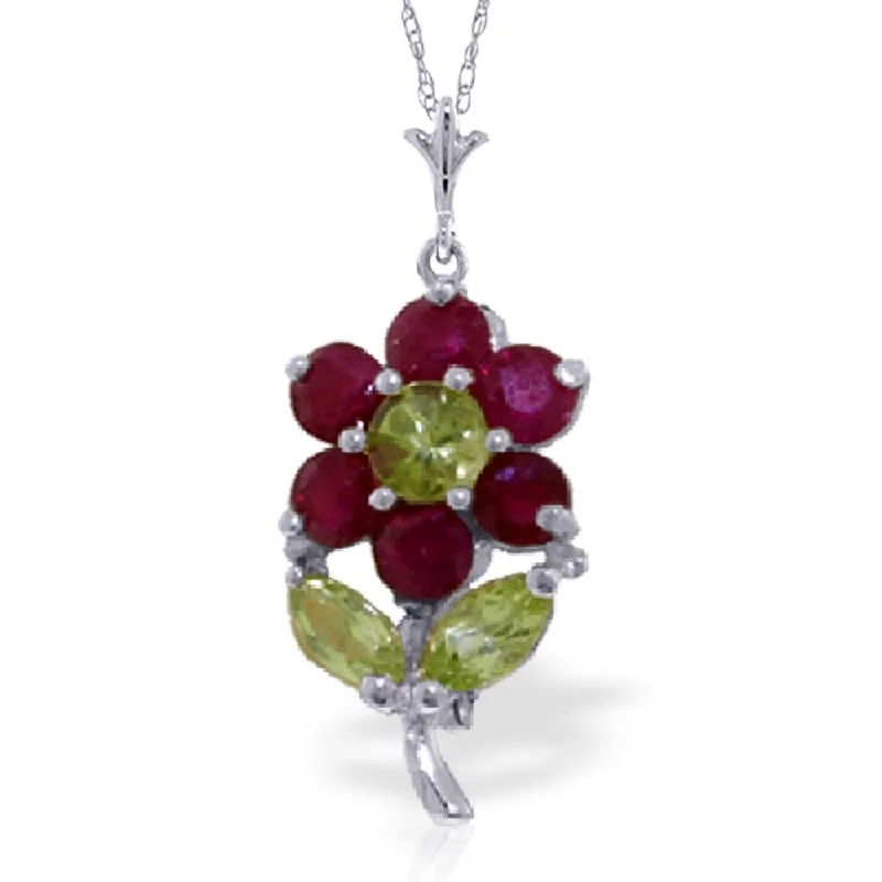 Chunky stone necklaces-1.06 Carat 14K White Gold Flower Necklace Ruby Peridot