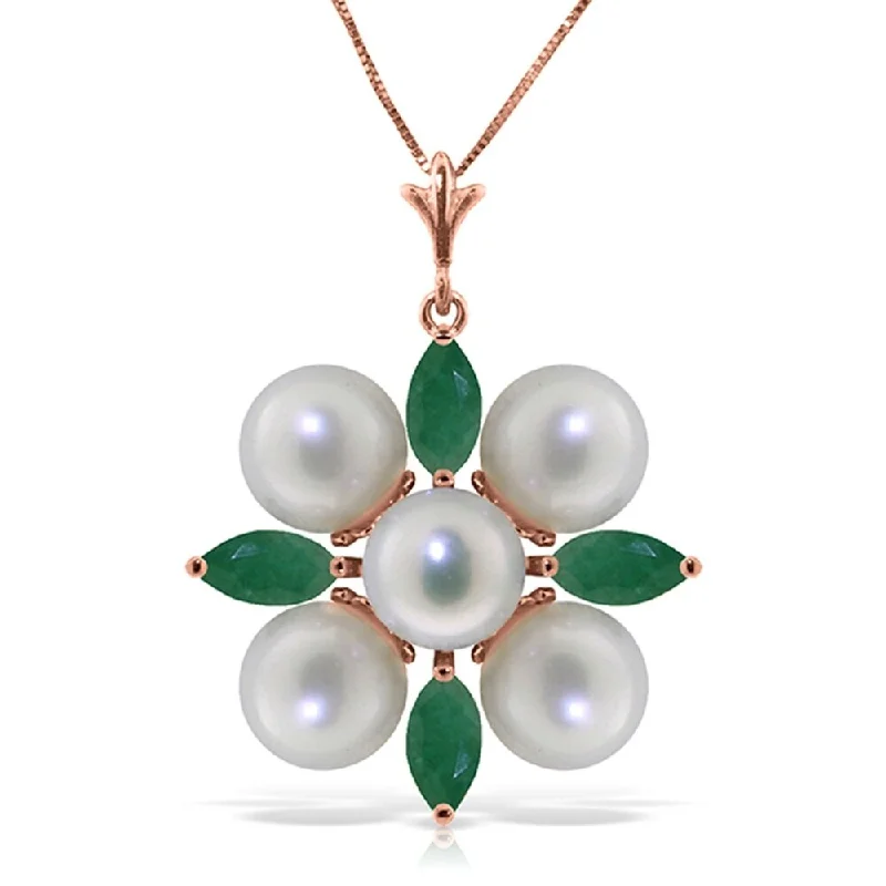 Twisted knot necklaces-6.3 Carat 14K Solid Rose Gold Necklace Emerald pearl