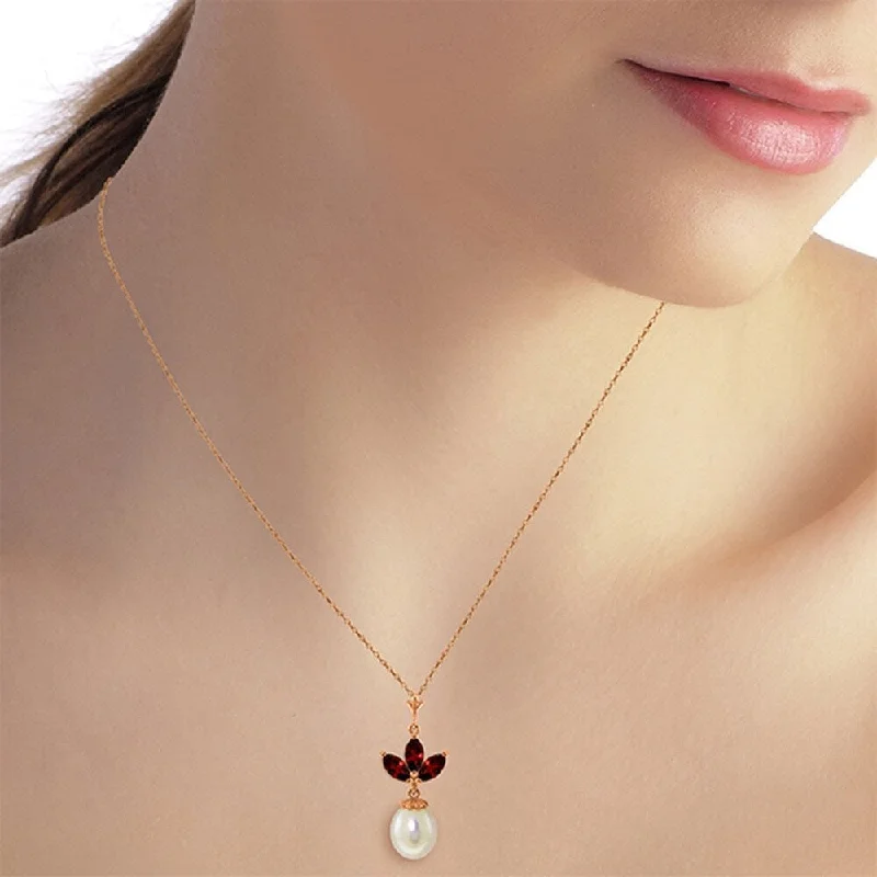 Faith charm necklaces-14K Solid Rose Gold Necklace with pearl & Garnets