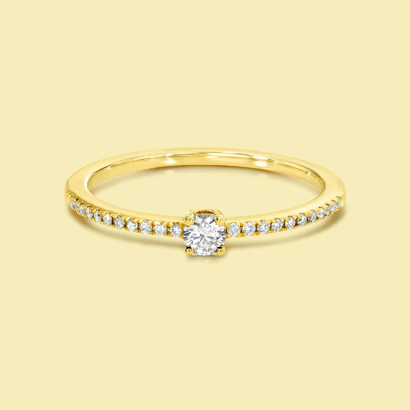 Hammered gold engagement rings-The Phoebe, Mini Solitaire Pave Diamond Ring