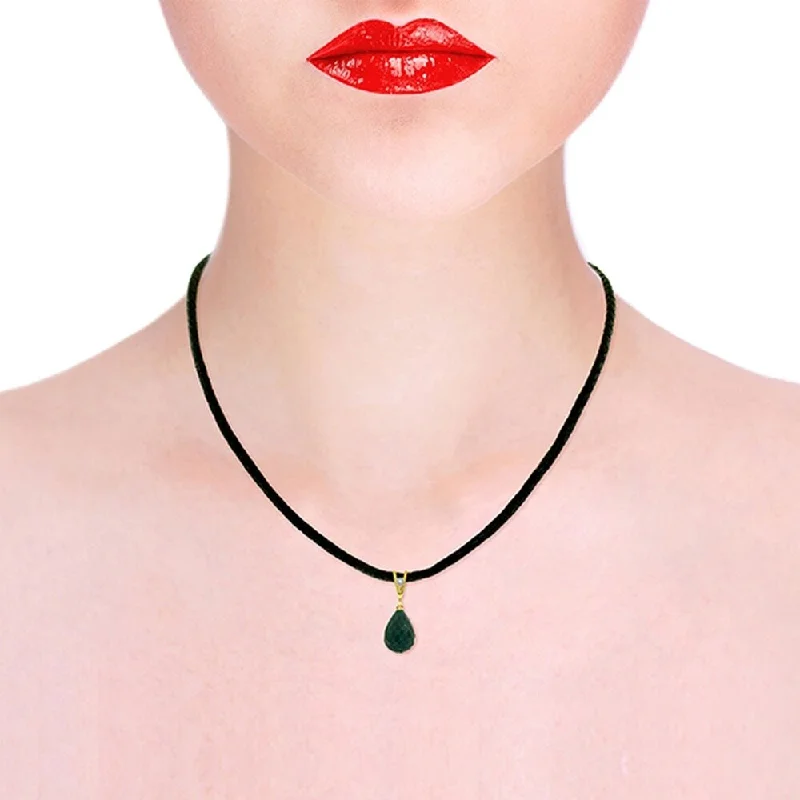 High gloss necklaces-15.51 Carat 14K Solid Gold Leather Necklace Diamond Emerald