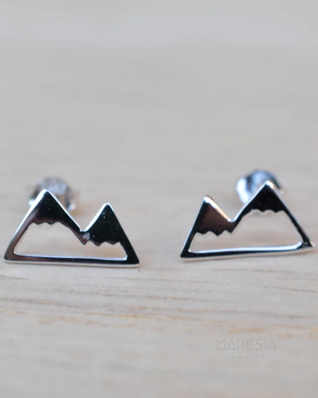 Silk cord earrings-Mountains Stud Earrings ~ Sterling Silver 925 ~ SME085