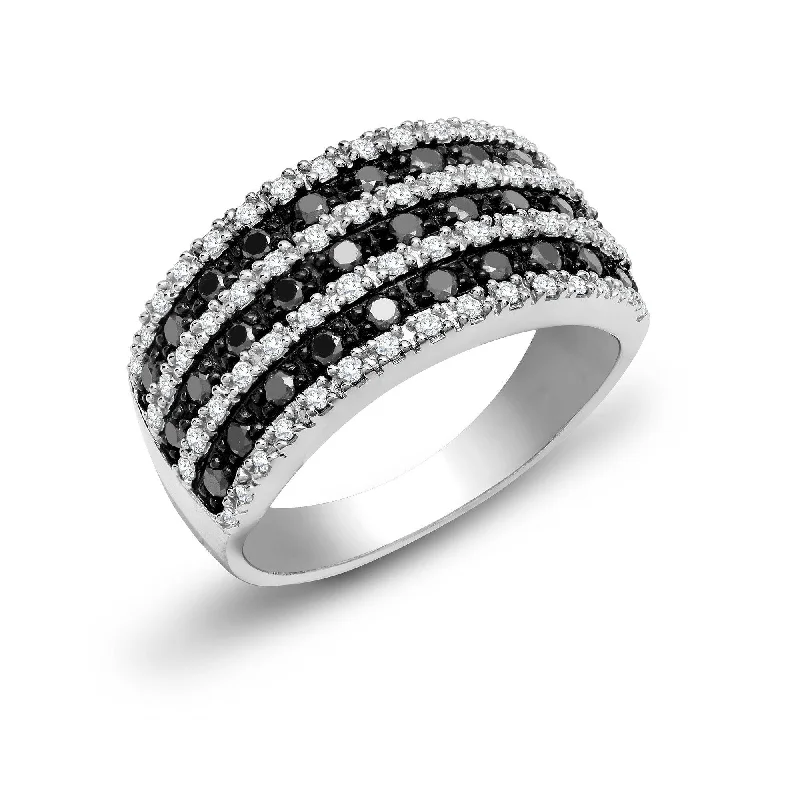 Sleek band engagement rings-9ct White Gold Diamond And Black Diamond Ring