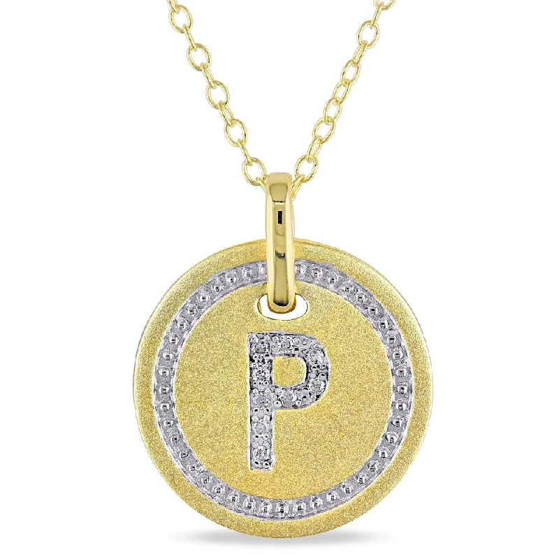 Bold cross necklaces-Miadora Yellow Plated Sterling Silver Diamond P-Initial Halo Charm Necklace