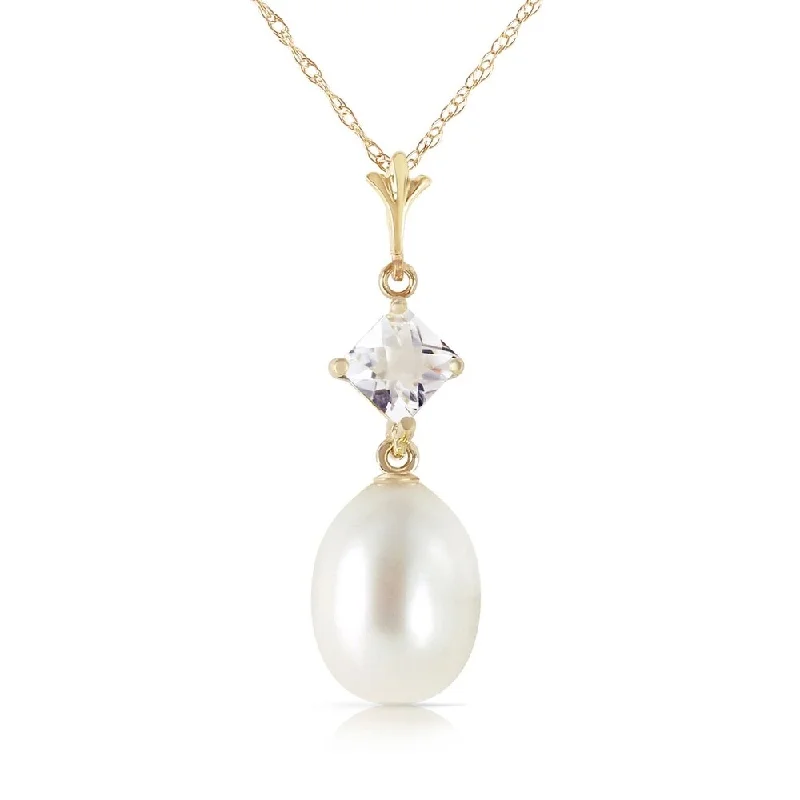 Raised bar necklaces-4.5 Carat 14K Solid Gold Intimations White Topaz pearl Necklace