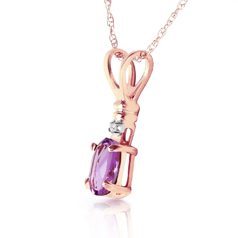 Amethyst pendant necklaces-14K Solid Rose Gold Necklace withNatural Diamond & Purple Amethyst