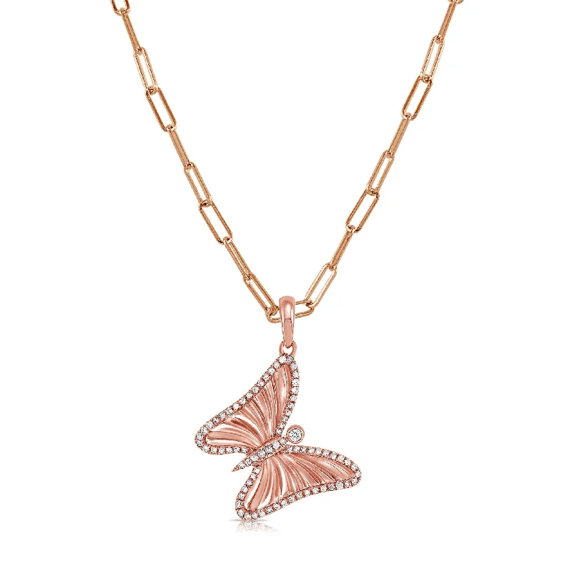 Lily flower necklaces-Joelle Diamond Butterfly Necklace 1/4 CTTW 14K Rose Gold 16-inch