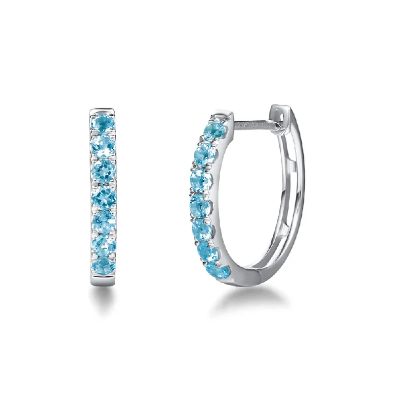 Simple cross earrings-FANCIME Swiss Blue Topaz 14K White Gold Hoop Earrings