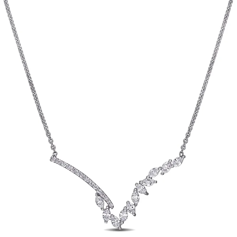 Silk fringe necklaces-Miadora 14k White Gold 1/2ct TDW Round and Marquise-Cut Diamond V-Shape Bar Necklace