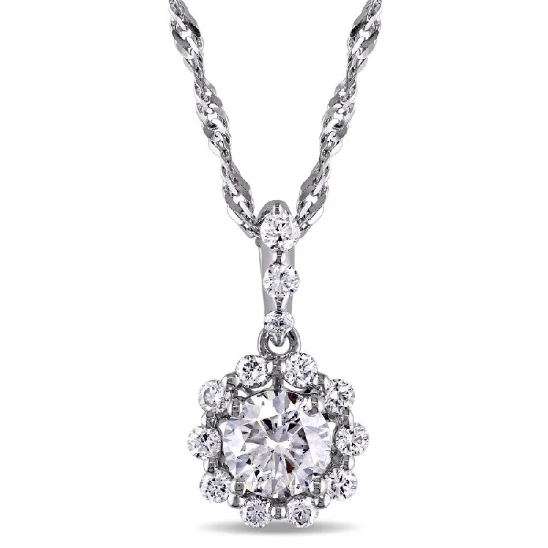 Raised disc necklaces-Miadora Signature Collection 14k White Gold 1ct TDW Diamond Halo Necklace