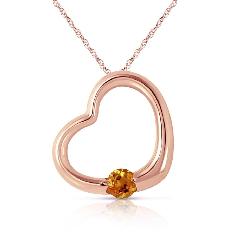 Amethyst pendant necklaces-14K Solid Rose Gold Heart Necklace with Natural Citrine