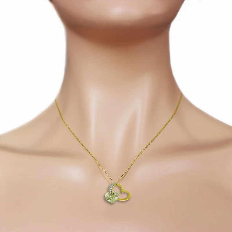 Vintage locket necklaces-14K Solid Gold Heart Necklace with Natural Diamond & Green Amethyst