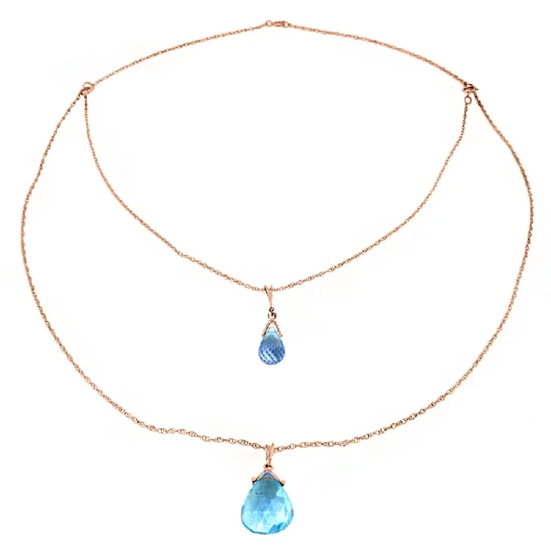 Multi-strand necklaces-14K Solid Rose Gold Front and Back Drop Necklace with Briolette Blue Topaz